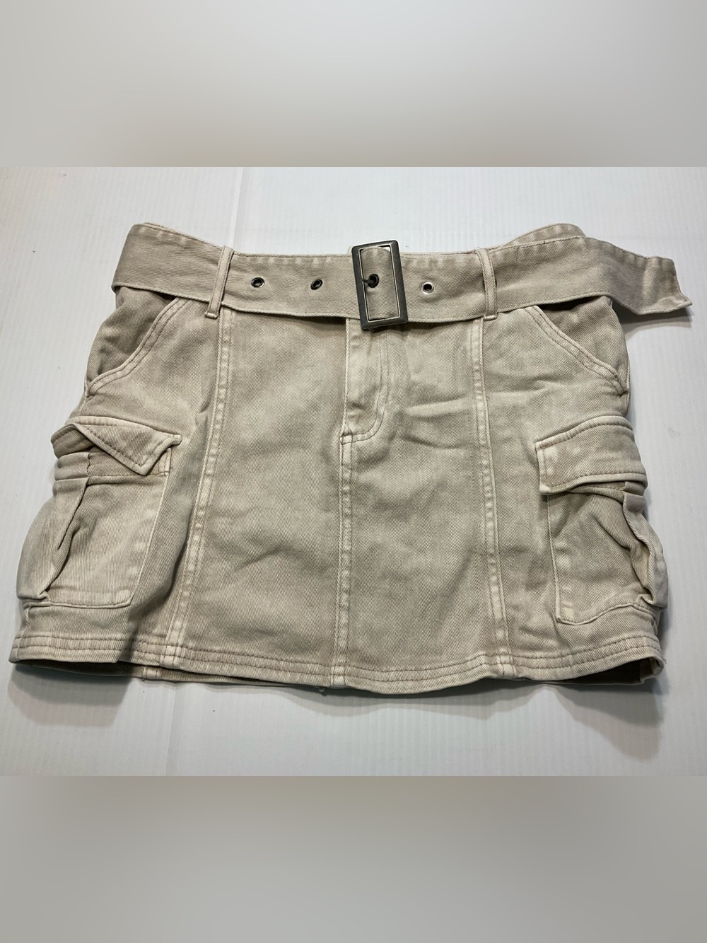 H&M Divided Khaki Cotton Mini Skirt Women Sz 4 Removable Belt